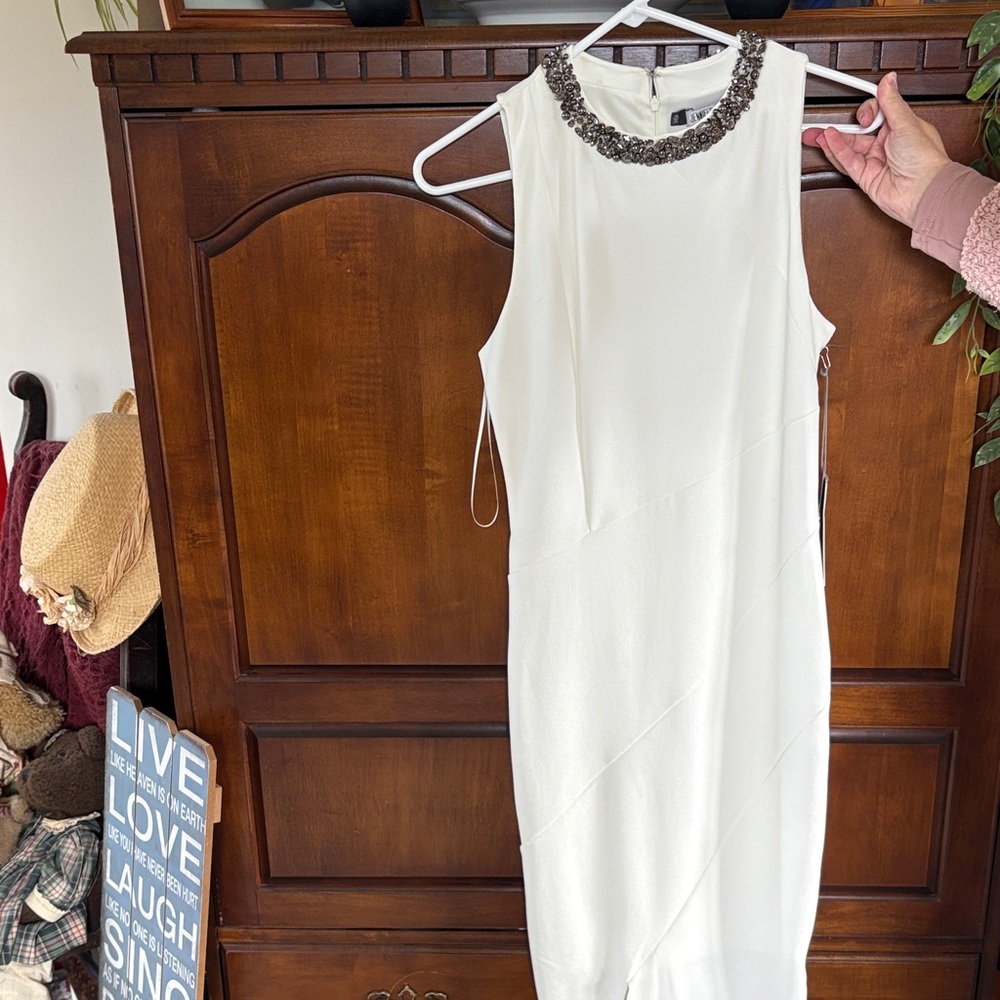 Jennifer Lopez White Dress with Embellished Neckline